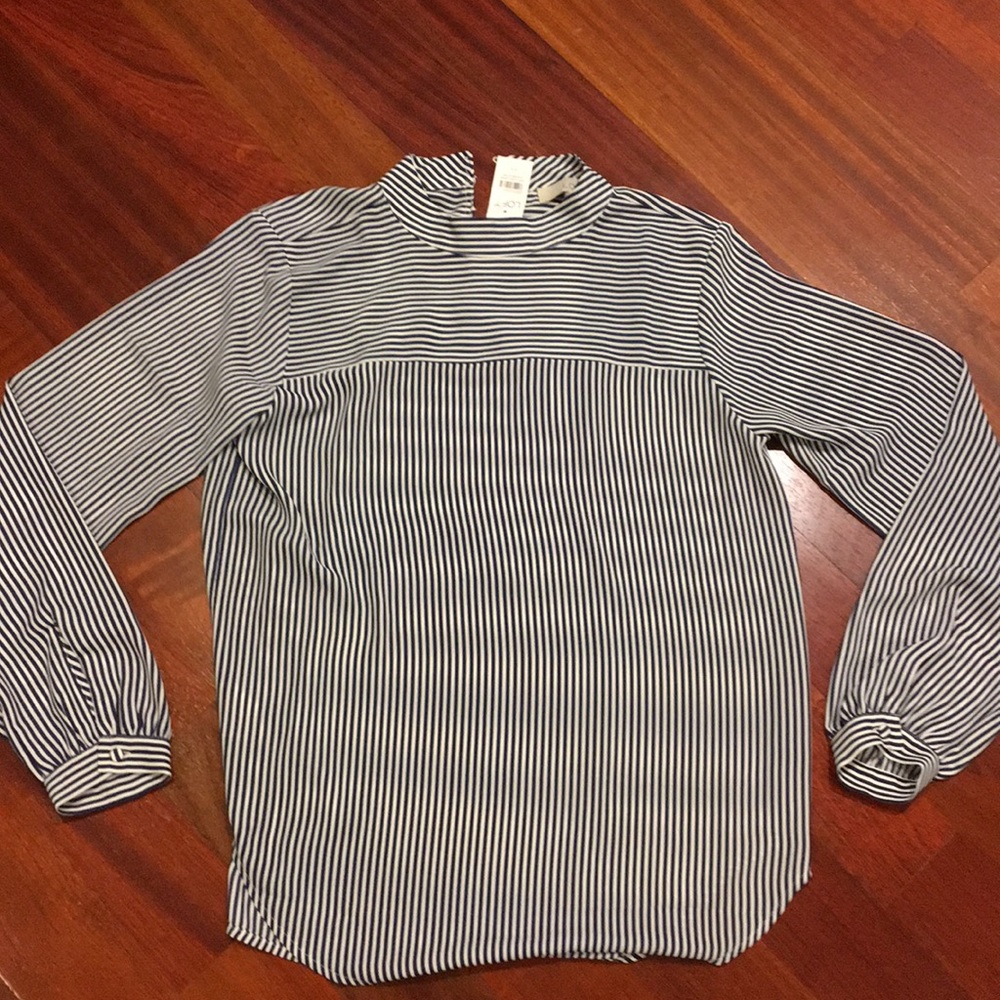 Loft Striped Mock Neck Blouse